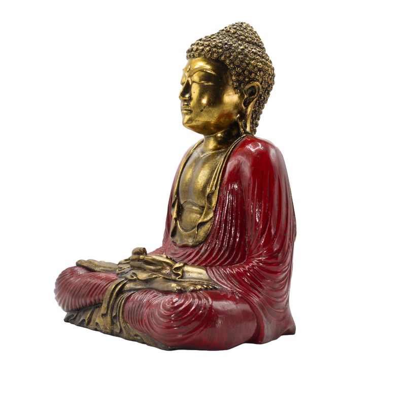 Červený a zlatý Buddha - Extra velký 40 cm - Duyana Mudra (Meditace)