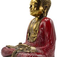 Červený a zlatý Buddha - Extra velký 40 cm - Duyana Mudra (Meditace)