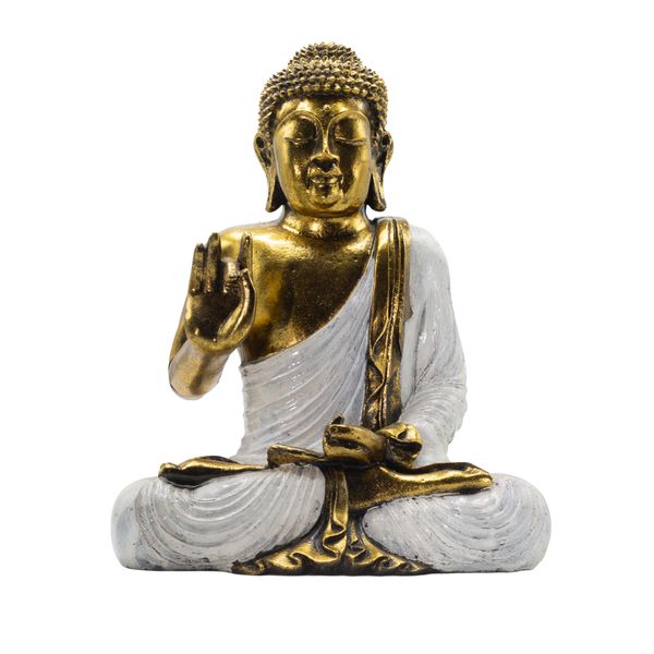 Bílo-Zlatý Buddha - Extra Velký 40 cm - Abhaja Mudra (Beze Strachu) - Dekorativní Středobod