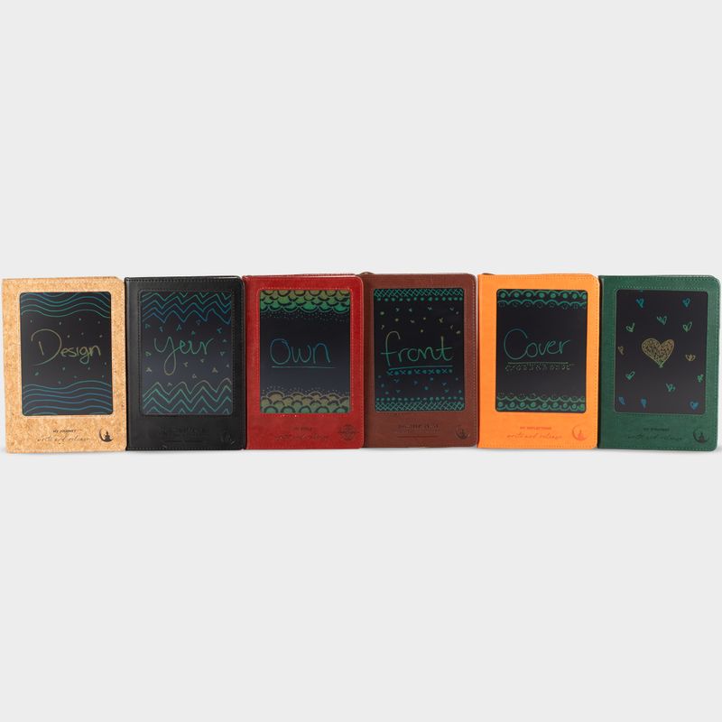 Poznámkový blok záměrů - LCD utěrka na obrazovku - hnědý kožený vzhled - mosazný list - 80 listů