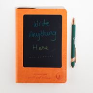 Poznámkový blok záměrů - LCD čisticí obrazovka - oranžový kožený vzhled - mosazný list - 80 listů