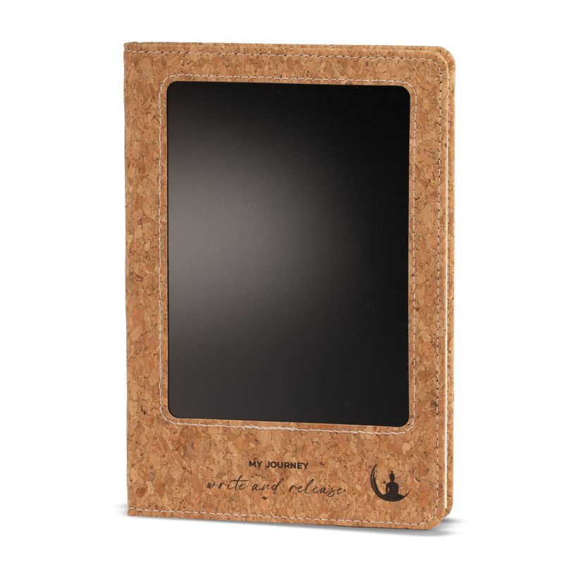 Zápisník záměrů - LCD čistící obrazovka - korkový vzhled kůže - mosazný list - 80 listů