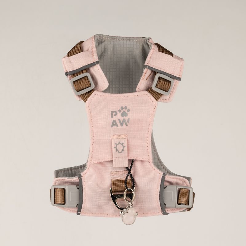 PAW - XS (2–4 kg) Psí postroj Guardian pro snadné nasazení s reflexní síťovinou - jemná růžová - přívěšek z růžového křemene