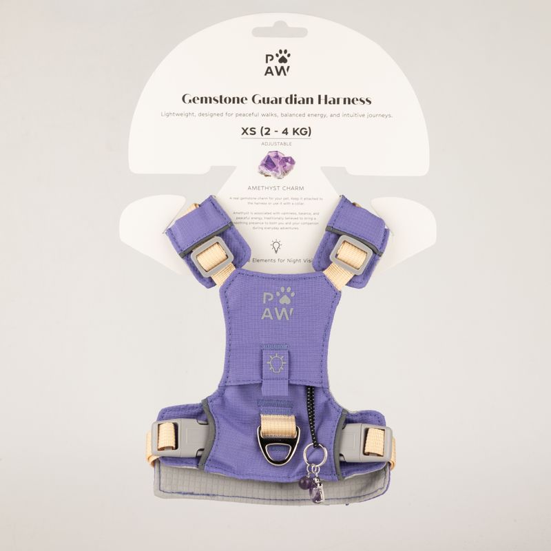 PAW - XS (2-4 kg) Psí postroj Step-in Guardian s reflexní síťovinou - levandulová - ametystový přívěšek