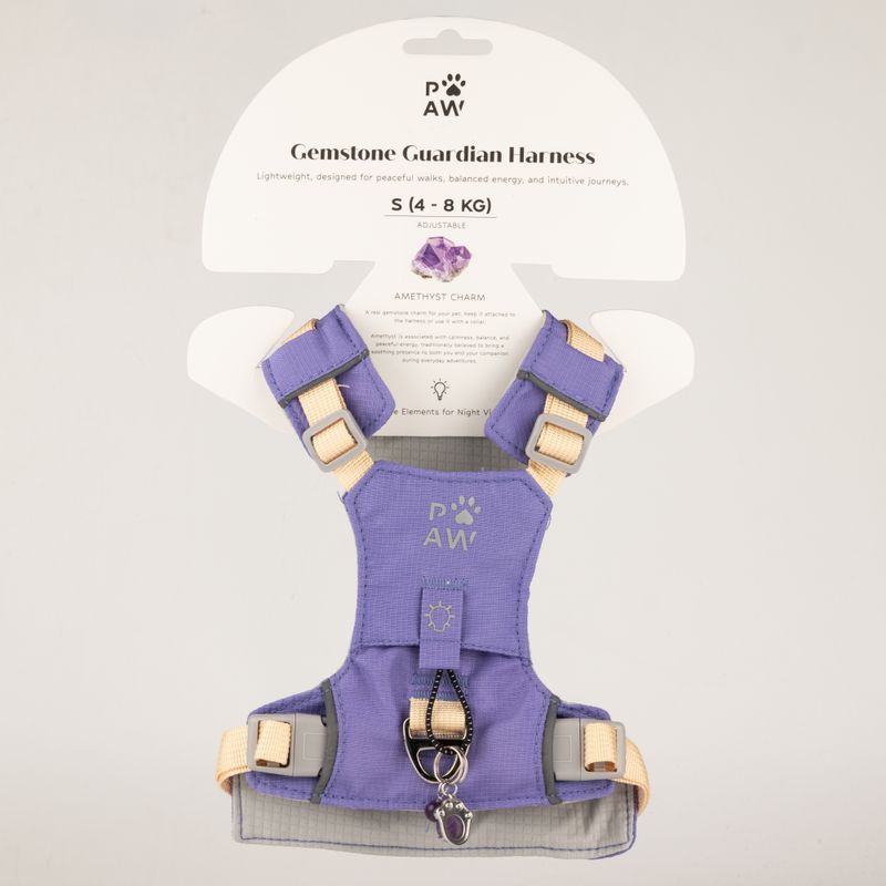 PAW - S (4-8 kg) Psí postroj typu Step-in Guardian s reflexní sítí - levandulová - ametystový přívěšek