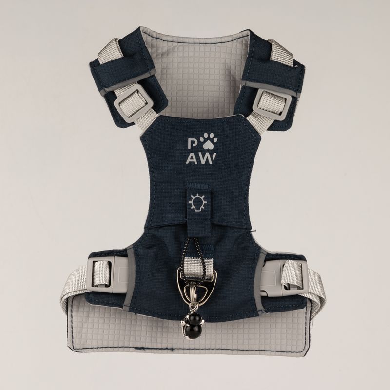 PAW - S (4-8 kg) Psí postroj Guardian se snadným nasazením (step-in) s reflexní síťovinou - kámenově šedá - černý obsidiánový přívěšek