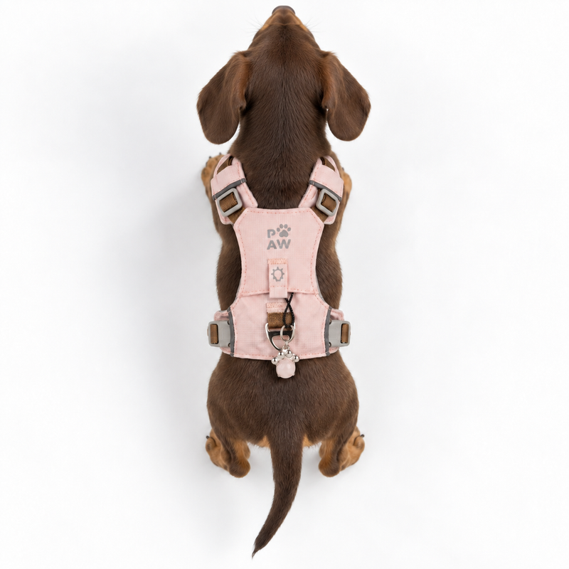 PAW - XS (2–4 kg) Psí postroj Guardian pro snadné nasazení s reflexní síťovinou - jemná růžová - přívěšek z růžového křemene