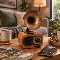 Retro Mini Gramofonový reproduktor - Bluetooth a FM rádio - 5 watt x 1