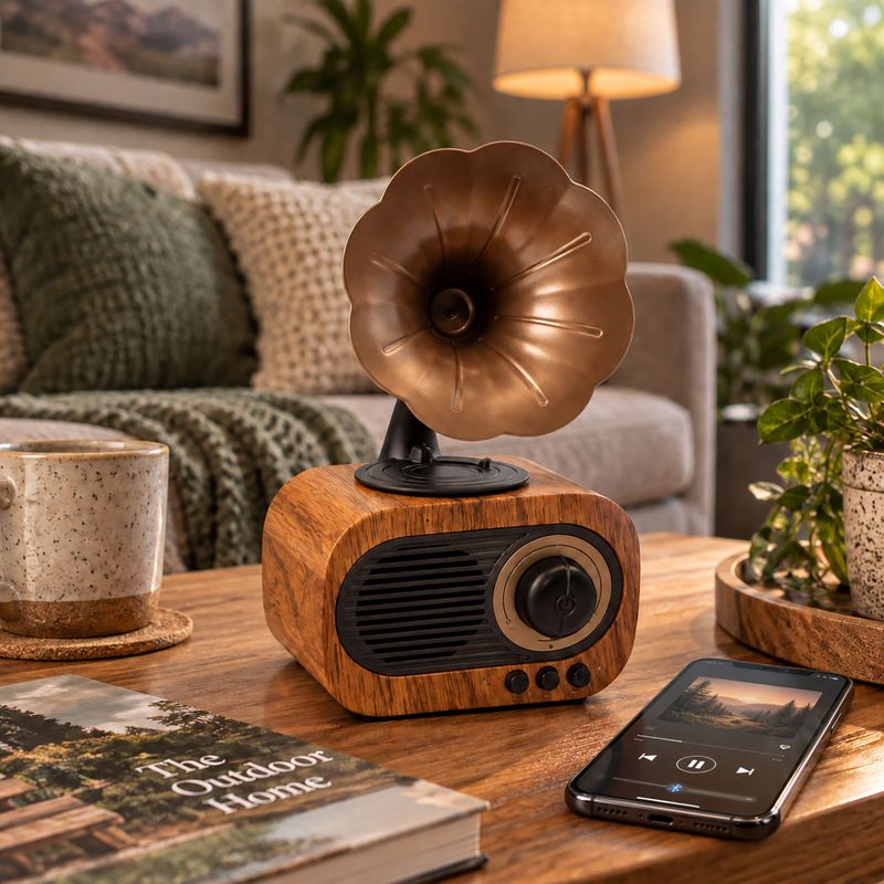 Retro Mini Gramofonový reproduktor - Bluetooth a FM rádio - 5 watt x 1