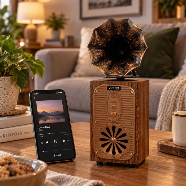 Mini Reproduktor - Vysoký Retro Gramofón (Extra Hlasitý) - Bluetooth & FM Rádio