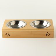 PAW Krmné misky - Dvojité nerezové misky (201) v dřevěném stojanu - 2×12 cm