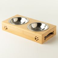 PAW Krmné misky - Dvojité nerezové misky (201) v dřevěném stojanu - 2×12 cm