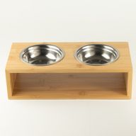 PAW Krmné misky - Velká dvojitá nerezová ocel (201) v dřevěném stojanu - 2×13 cm