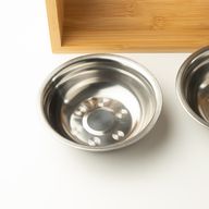 PAW Krmné misky - Velká dvojitá nerezová ocel (201) v dřevěném stojanu - 2×13 cm