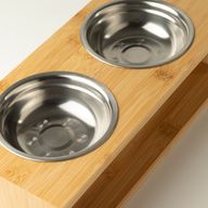 PAW Krmné misky - Velká dvojitá nerezová ocel (201) v dřevěném stojanu - 2×13 cm