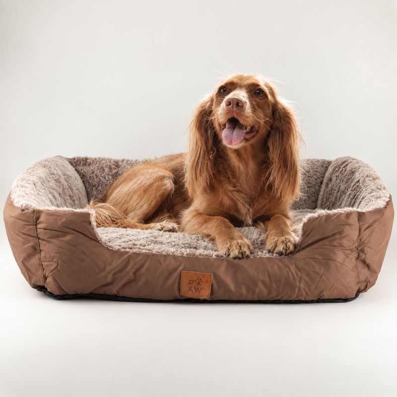 Paw Bed - Středně velká plyšová teddy hnědá - 70x55x18 cm