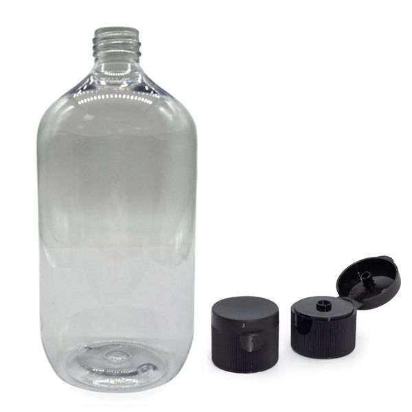 1000ml Čirá Plastová Bostonská Láhev s Odklápěcím Víčkem 28mm