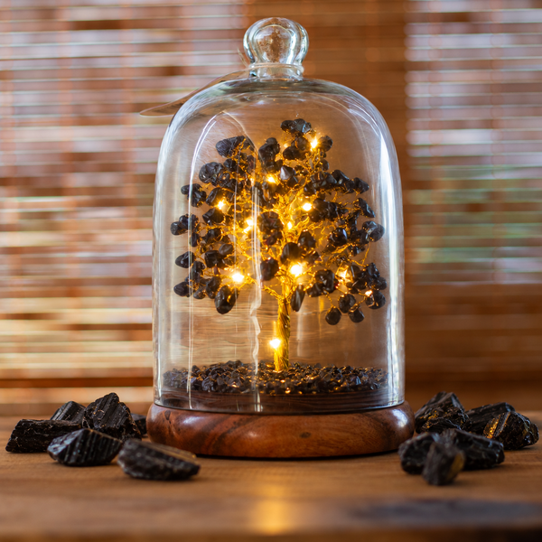 Stromek Štěstí s Kupolí - Černý Turmalín a LED Osvětlení - 200 Kamínků