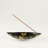 Smaltovaná miska na vonné tyčinky - hliník - zlatý a černý Buddha