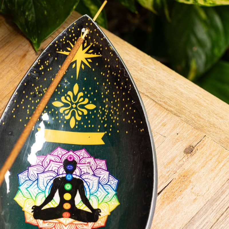 Smaltovaná miska na vonné tyčinky - hliník - Lotos Buddha Čakra