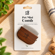 PAW Grooming Tools - Mini Hřeben na Blechy a Citlivé Oblasti - Ořechové Dřevo