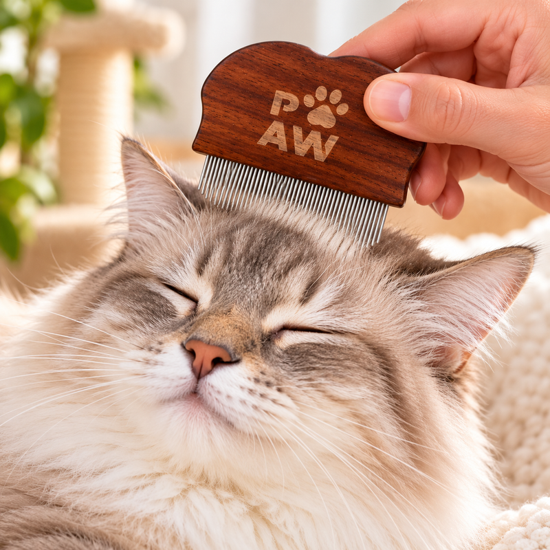 PAW Grooming Tools - Mini Hřeben na Blechy a Citlivé Oblasti - Ořechové Dřevo