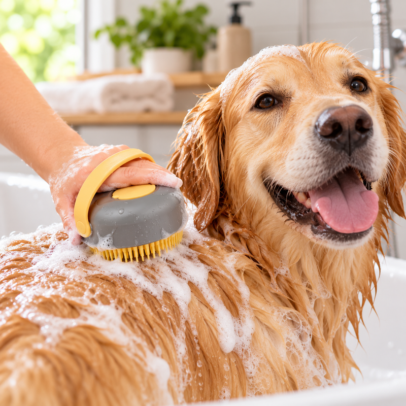 PAW Grooming Tools - Šampon a masážní kartáč pro snadné mytí - Silikonové štětiny