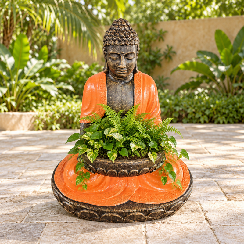 Velký Sedící Buddha z Terakoty a Kamene s Miskou 80 cm