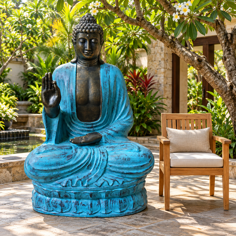 Velký Tyrkysový & Kamenný Buddha Učící na Lotusu - 2m