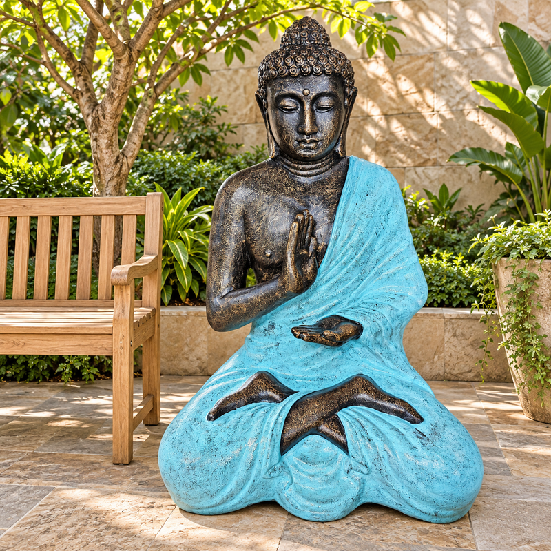 Velký Tyrkysový & Kamenný Buddha při Meditaci ve Stúpě - 1,5 m