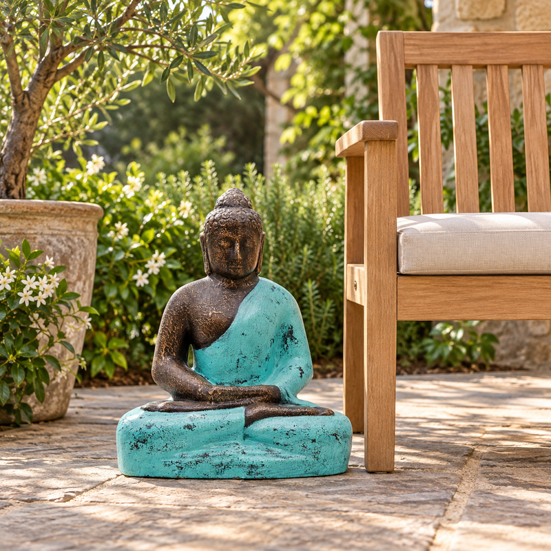 Střední Buddha Klasický Tyrkysový & Kamenný - 0,5 m