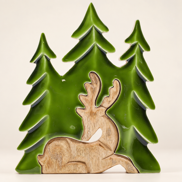 Ztraceni v Lese -  Jelen v Lese 3D - Dřevěná Dekorace 23x20cm