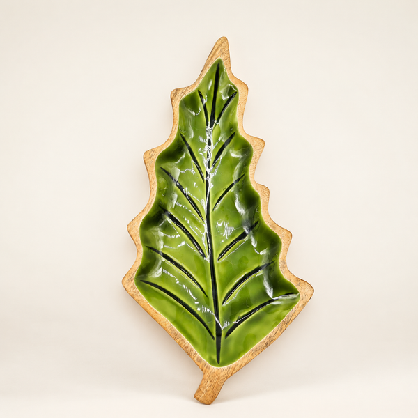Ztraceni v Lese -  Smaltovaná Dřevěná Miska ve Tvaru Listu - 33x17cm