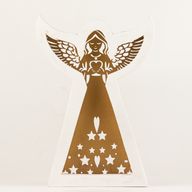 Anděl z mangového dřeva - bělený s vyřezávanou železnou dekorací - 22 cm