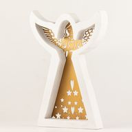 Anděl z mangového dřeva - bělený s vyřezávanou železnou dekorací - 22 cm