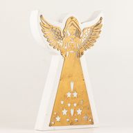 Anděl z mangového dřeva - bělený s vyřezávanou železnou dekorací - 22 cm