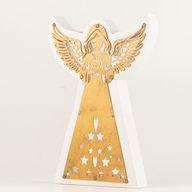 Anděl z mangového dřeva - bělený s vyřezávanou železnou dekorací - 22 cm