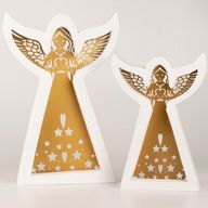 Anděl z mangového dřeva – Bílý nátěr s vyřezávanou železnou dekorací – 39 cm
