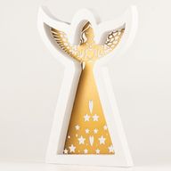 Anděl z mangového dřeva – Bílý nátěr s vyřezávanou železnou dekorací – 39 cm