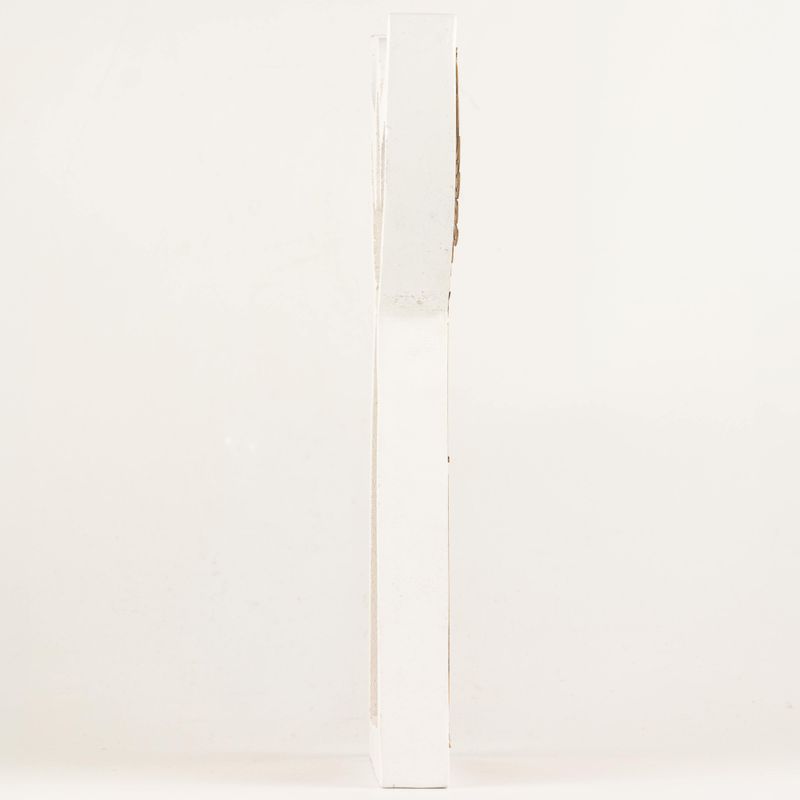 Anděl z mangového dřeva – Bílý nátěr s vyřezávanou železnou dekorací – 39 cm