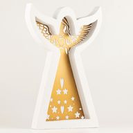 Anděl z mangového dřeva – Bílý nátěr s vyřezávanou železnou dekorací – 39 cm