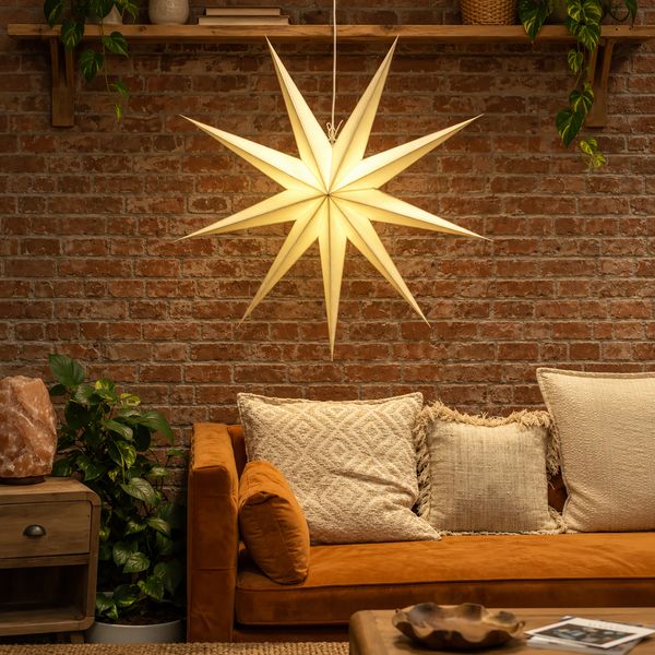 Papírové Stínidlo ve Tvaru Hvězdy – Super Nova Šampaňské Třpytivé – Devíticípá – 90 cm
