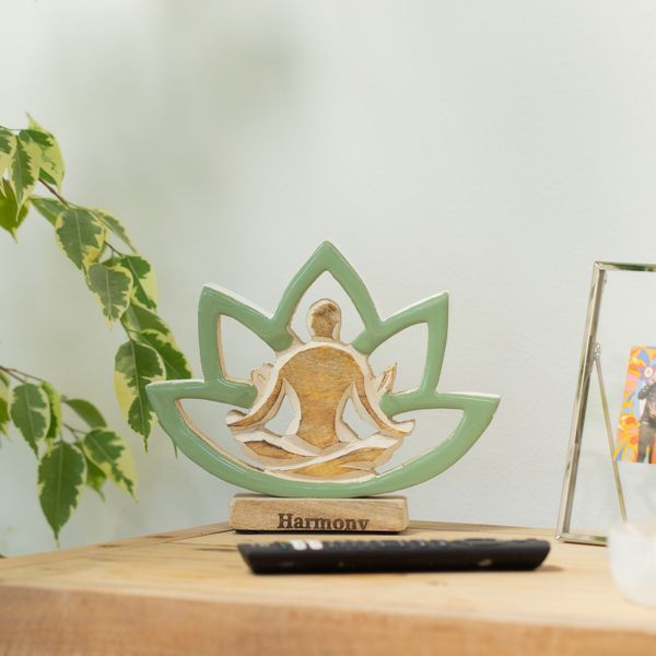 Dřevěná Yoga Lady Figurka - Lotosový Květ - Šalvějová - Harmonie