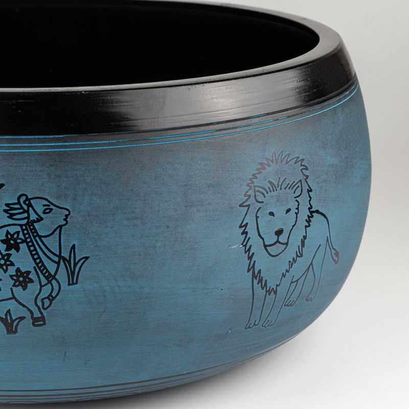 Velká Zpívající Mísa - Prašná Modrá - 32x15cm - Design 1