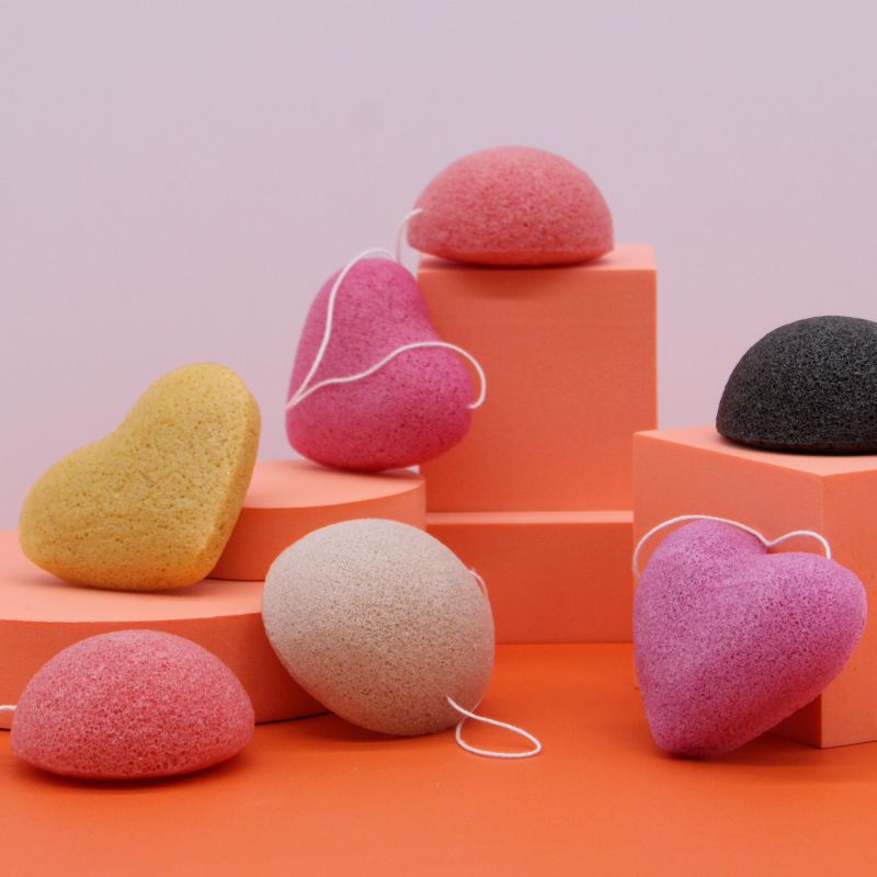 Přírodní Japonská Mycí Houba Konjac Srdce - Oranžová