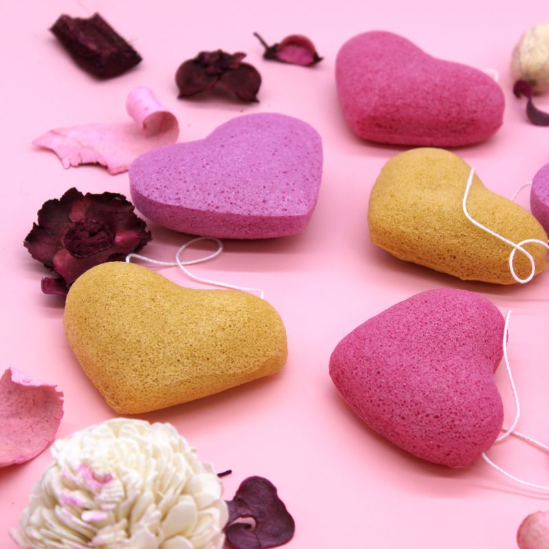Přírodní Japonská Mycí Houba Konjac Srdce - Oranžová