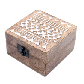 2x Dřevěné Krabičky - Střední - Bílé Vymývané - Aztécký Vzor