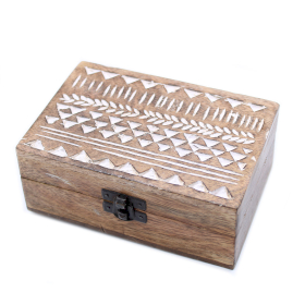 2x Dřevěné Krabičky - Velké - Bílé Vymývané - Aztécký Vzor