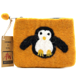3x Přírodní Plstěné Kapsy na Zip (různé) - Roztomilý Tučňák