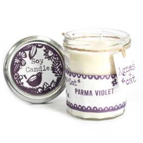 220g Sójová Svíčka v Zavařovací Sklenici - Parma Violet
